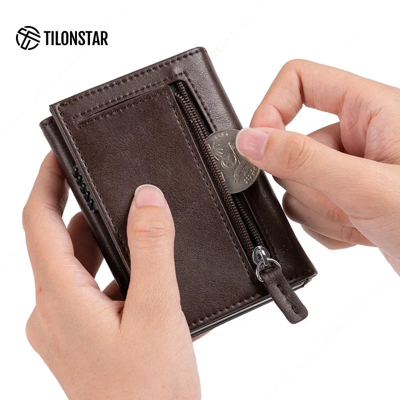 RFID Cardholder met Pop-up Mechanisme – Aluminium & Leer