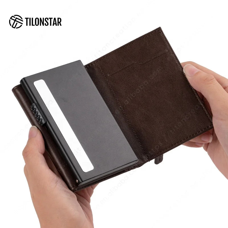 RFID Cardholder met Pop-up Mechanisme – Aluminium & Leer