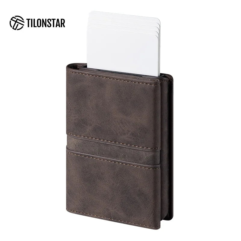 Leren RFID Cardholder met Slide Pop-up – Minimalistisch