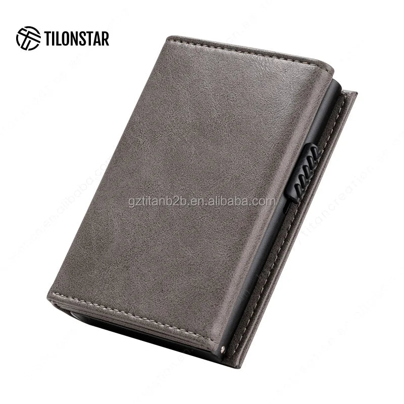 RFID Cardholder met Pop-up Mechanisme – Aluminium & Leer