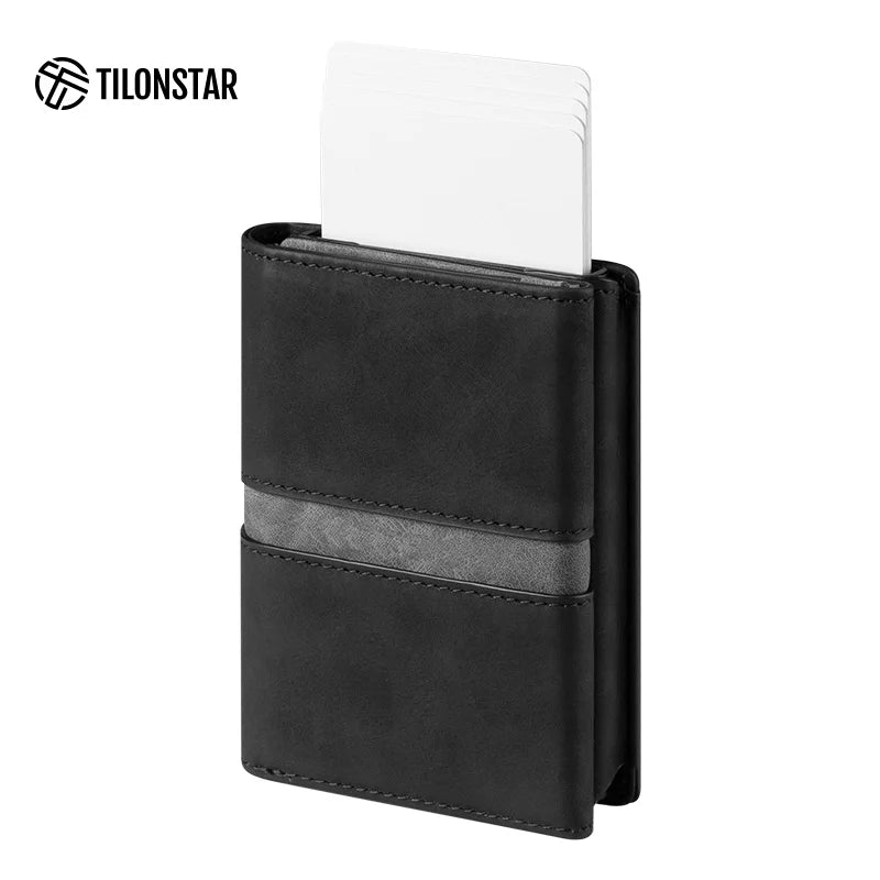 Leren RFID Cardholder met Slide Pop-up – Minimalistisch