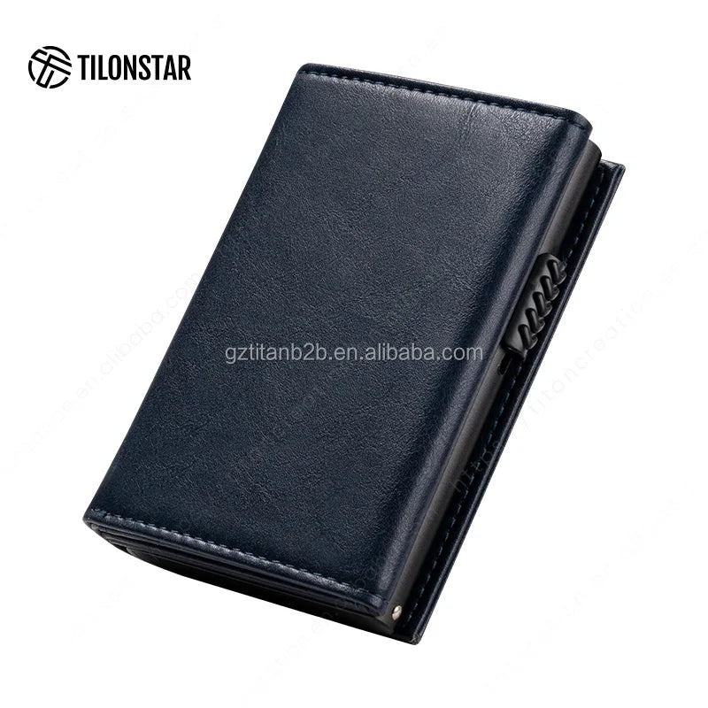 RFID Cardholder met Pop-up Mechanisme – Aluminium & Leer