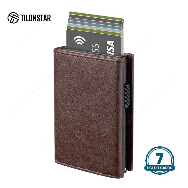 RFID Cardholder met Pop-up Mechanisme – Aluminium & Leer