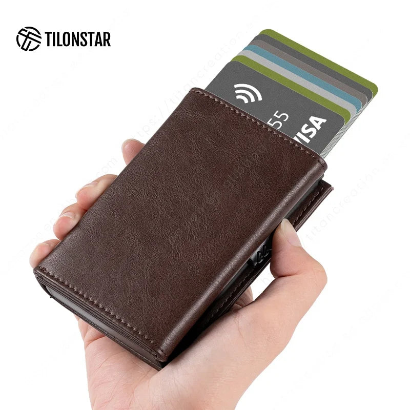 RFID Cardholder met Pop-up Mechanisme – Aluminium & Leer