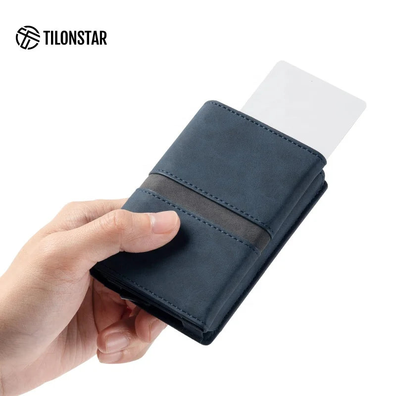 Leren RFID Cardholder met Slide Pop-up – Minimalistisch