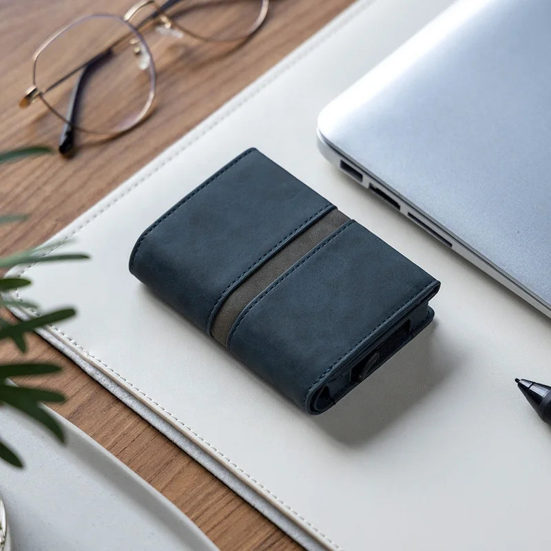 Leren RFID Cardholder met Slide Pop-up – Minimalistisch