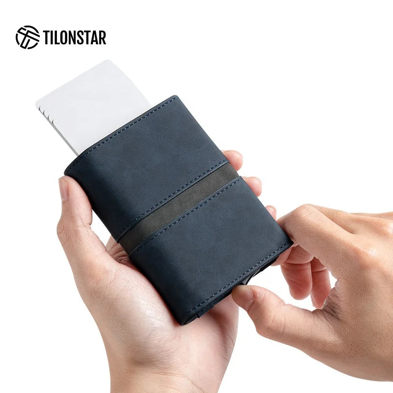 Leren RFID Cardholder met Slide Pop-up – Minimalistisch