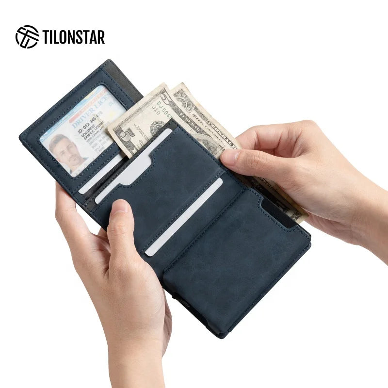 Leren RFID Cardholder met Slide Pop-up – Minimalistisch